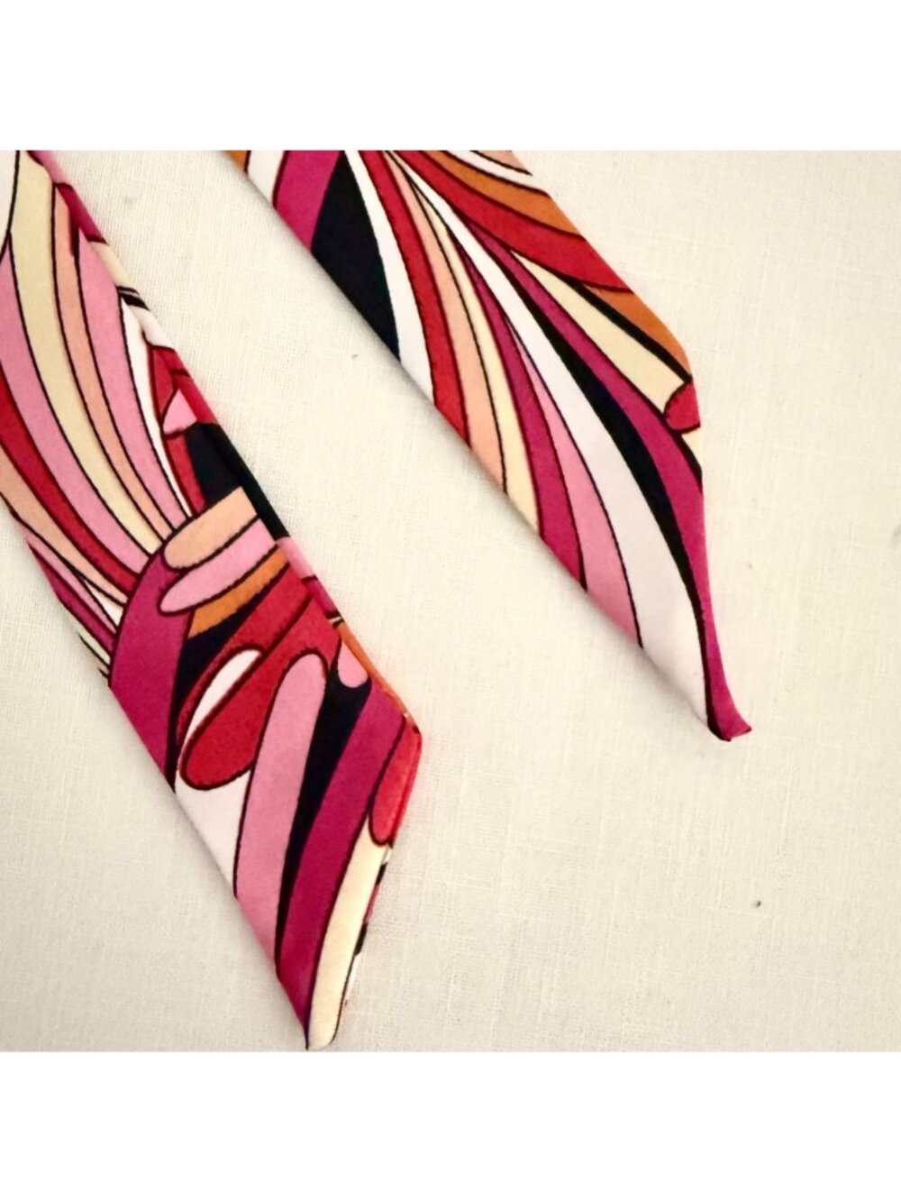 Slim Scarf Pink Black Abstract 34in Silk Satin Neck Hair Bag Ribbon - Picture 10 of 14